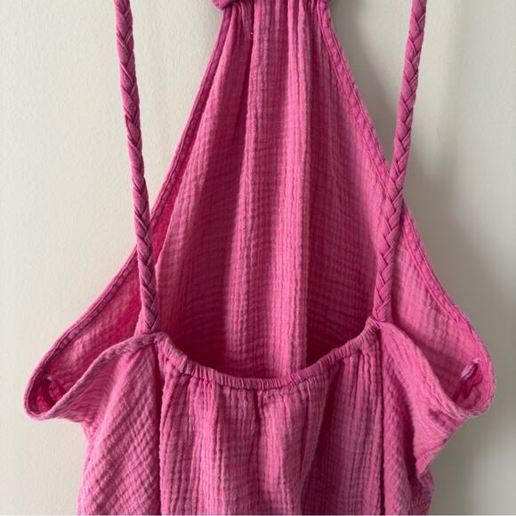 Anthropologie Pink gauze fabric braided strap mini dress halter 100% cotton NWT - Picture 7 of 13
